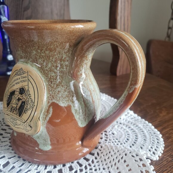 Kansas City Renaissance Festival 2010 Tan Brown Drip Hand Thrown Coffee Mug Cup - Picture 8 of 10